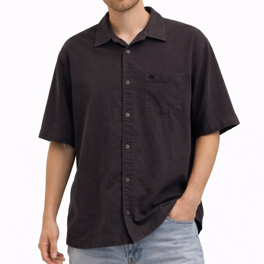Quiksilver Men’s Short Sleeve Button-Down Shirt | Size M | Charcoal Gray Casual